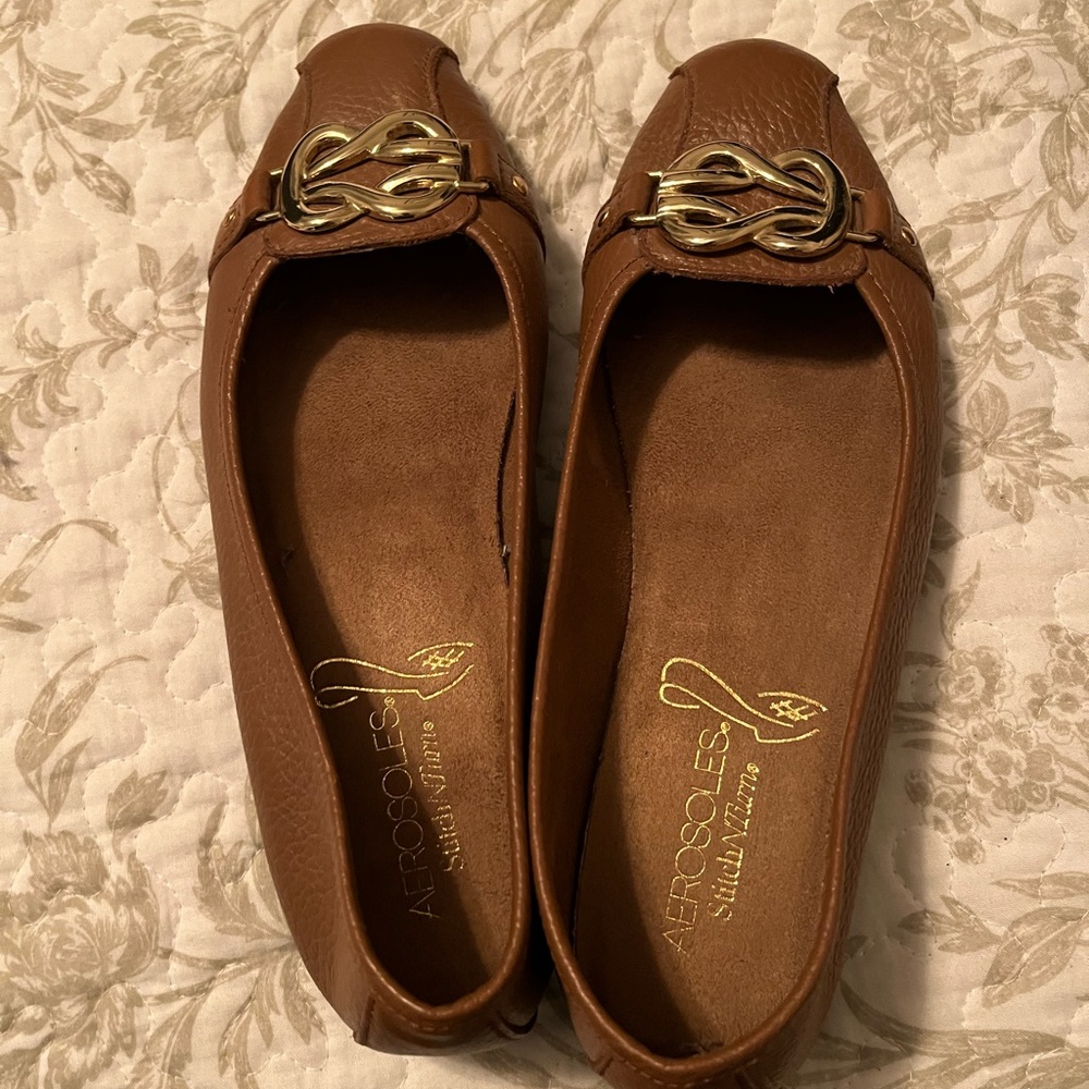 AEROSOLES Brown Loafers with Gold Accent